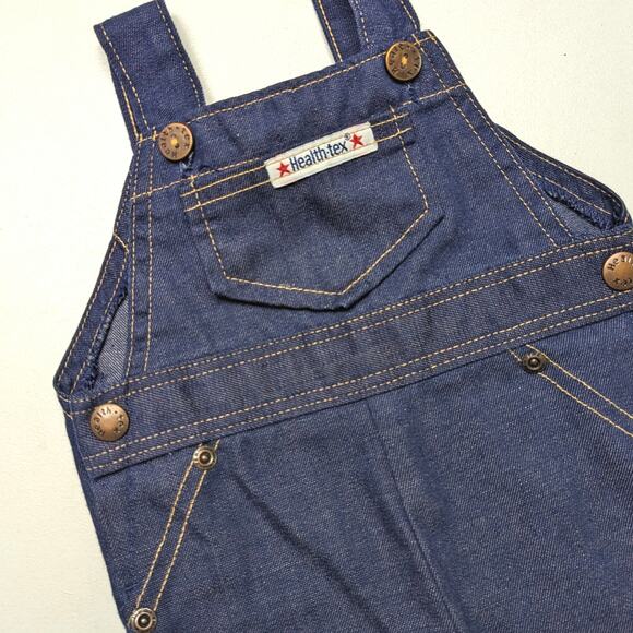 Vintage Healthtex Overalls Baby Size 6m Dark Wash Lightweight Denim - Picture 2 of 4